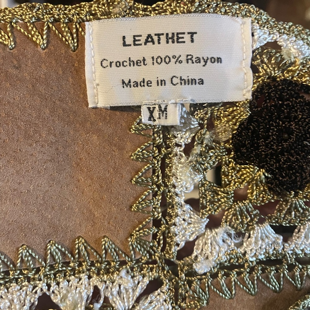 Vintage Patchwork Leather Suede Vest Crotchet Sq - image 3